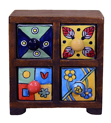 Four Drawer Ceramic Spice Chest Made From Mango Wood Fairly Traded