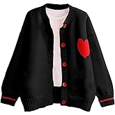 FindThy Women's Cute Cardigan Sweater Kawaii Love Heart Print Y2K Button Knitted Outerwear