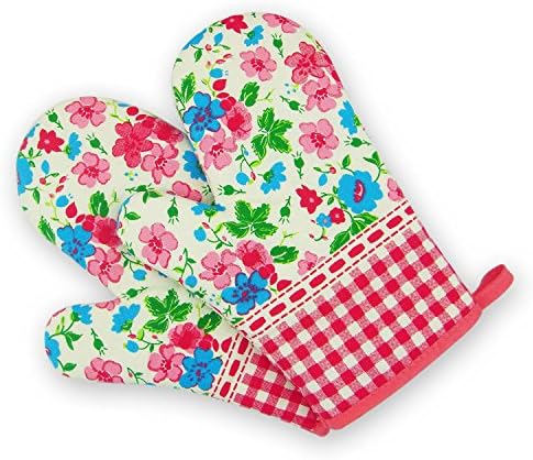 Sealike Cute Floral Flower Grid Cotton Oven Mitt Cooking Mitts Pot Holder Potholder Heat Resistant Mitt with a Stylus