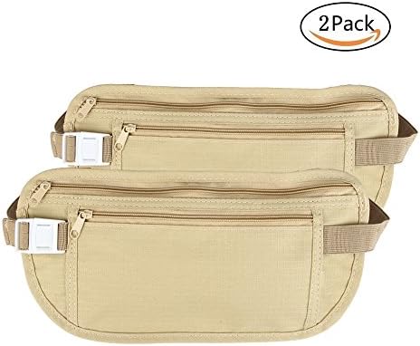 Travel Money Belt Hidden Fanny Pack with RFID Blocking for Women and Men 2 Pack