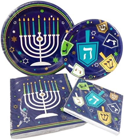 Hanukkah Party Pack - 2 Packs of Paper Plates and 2 Packs of Napkins