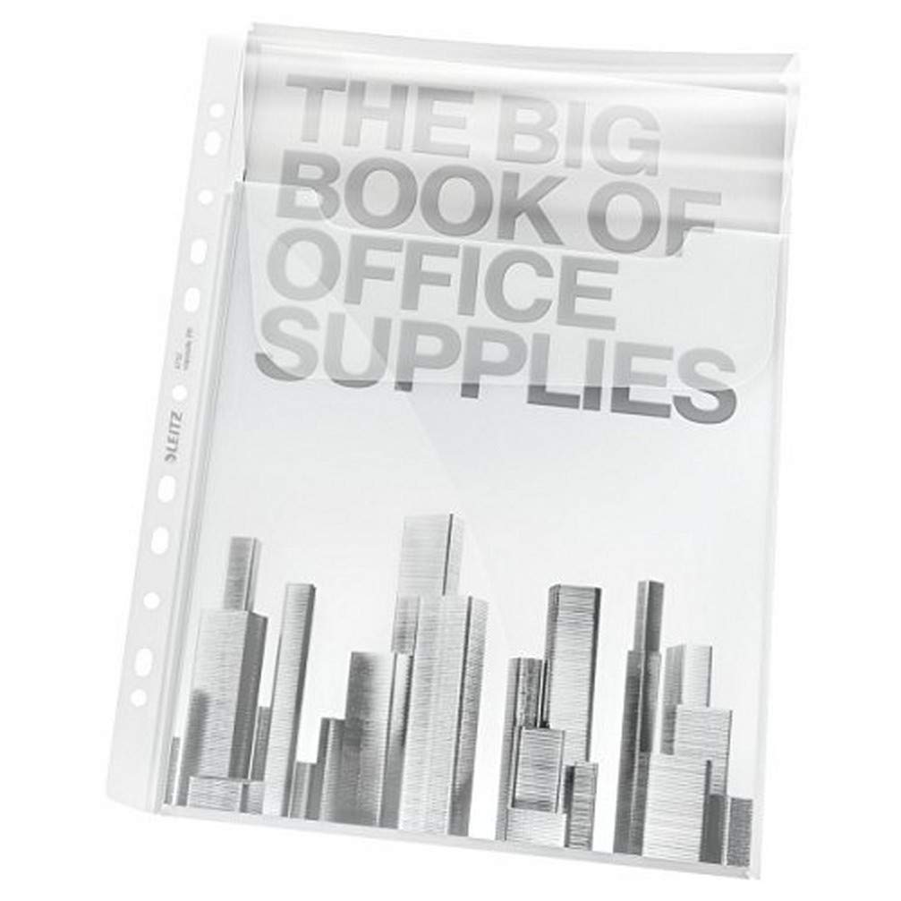 Leitz Premium Plastic Punched Pocket A4, Expanding, High Capacity 200 Sheets, 180 Micron Polypropylene, Top Flap, Pack of 5, 47523003