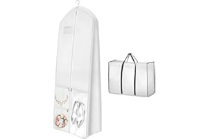 LIOUCBD 72” Long Garment Bags for Hanging Clothes, White Foldable Wedding Dress Box for Bride, Portable Long Garment Dress Bo