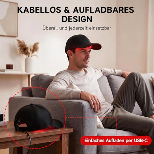 Red Light Hair Growth Cap, 660 nm + 850 nm Red Light Hair, Hair Growth Cap Adjustable Size, 7 Modes, Removable Red Light Panel, Hair Growth Cap for Men / Women