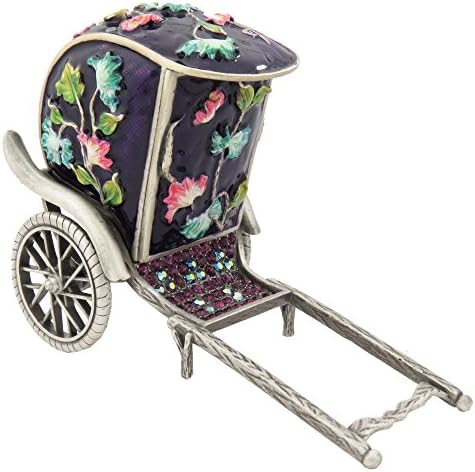 Antique Crystalized Violet Purple Floral Rickshaw Cart Statuette Collectible Gift Figurine Trinket Jewelry Box