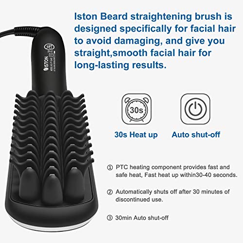 Beard Straightener for Men Ionic hair straightener with LED Display Beard/Hair Straightening Heat Brush with Anti-Scald Feature Portable Beard Straightener Comb For Home & Travel - Thumbnail 7