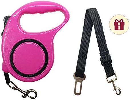 FUNPET Retractable Dog Leash with Long Nylon Belt for Puppy Walking and Training 10-Feet Attach Car Seatbelt Belt