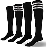 AOPRIE Baseball Socks Bulk Sport Athletic Socks Youth Knee High Long Tube Softball Football Soccer Team Sock Unisex Adult Women Man Black, 4 Pack