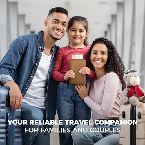 VULKIT Leather Family Passport Holder for 4-6 Passports, Premium Document Organizer Case, Large Travel Wallet for Couples and Families.
