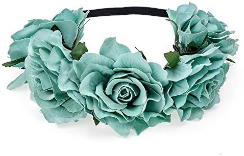 dolly2u Rose Flower Princess Headband Wedding Prom Beach Floral Garland Hairband#Light Blue