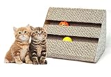 Old Tjikko Cat Scratch Pad,Triangle Scratcher with Catnip,Scratching Posts,Cat Toy Scratch Board Lounge with Bell-Ball (11'' x 9.4'' x 7'')