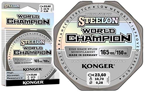 KONGER Fishing Line World Champion Fluorocarbon Coated 0.10 - 0.30 mm/150 Metre Monofilament Line, Super Strong, Top Quality-, 0,28mm / 150m