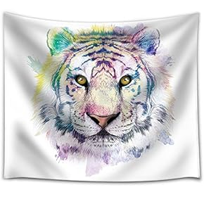 Fun and Colorful Splattered Watercolor Tiger - Fabric Tapestry, Home Decor - 51x60 inches
