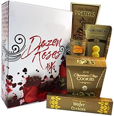 Golden Gourmet and Healthy Snacks Gift Basket with Piroucrisp Carmalised Coffee, Tea Biscuits, Chocolate Chip Cookies, Chocolate Wafer Cookies &amp; Butter Flavored Pretzels