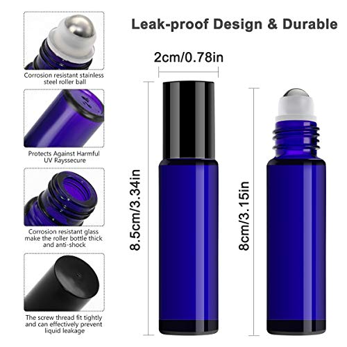 Glass Roller Bottles，24 Pack 10ml Cobalt Blue Roller Bottles for