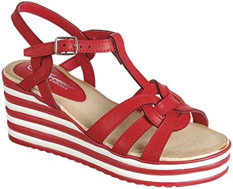 TheRightPair Women Braided Strappy Striped Sandals Mid Wedge Platform Heel Ankle Strap Dress Shoes TP06