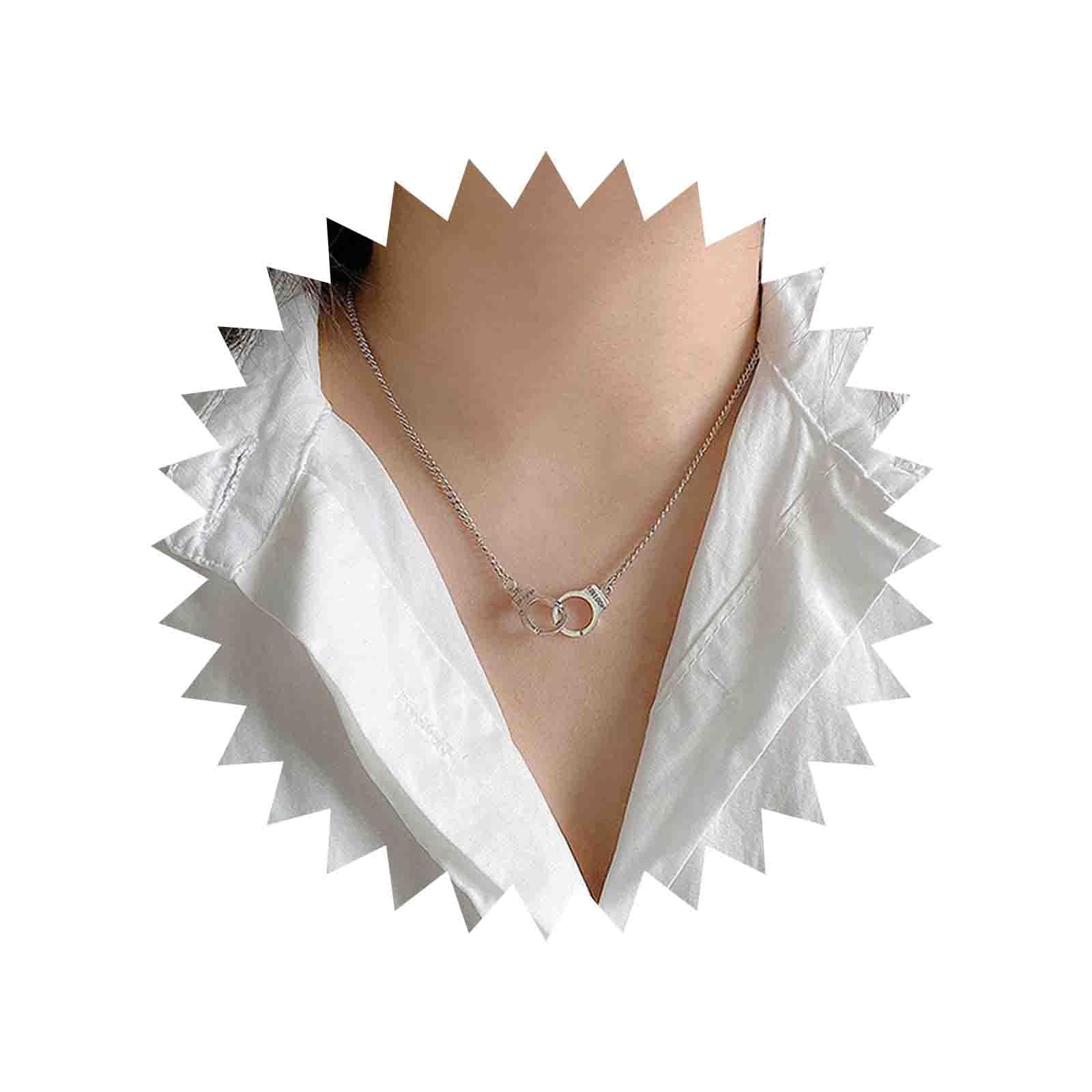TseenYi Silver Handcuffs Pendant Necklace Chain Necklace Boho Style Necklaces Jewelry for women and Girls