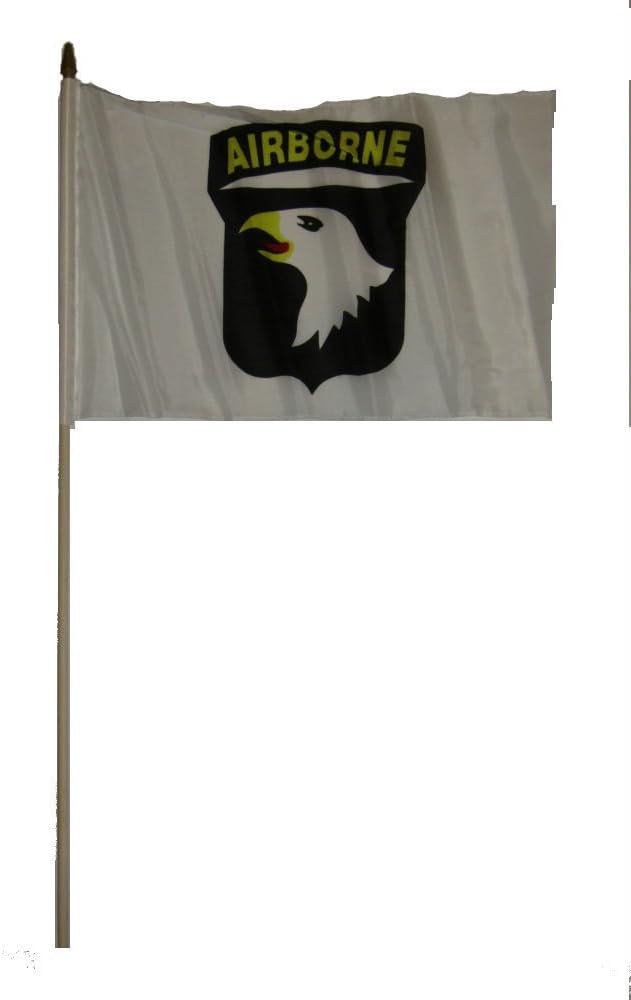 12"x18" Wholesale Lot of 6 101st Airborne White Stick Flag wood staff PREMIUM Vivid Color and UV Fade BEST Garden Outdor Decor Resistant Canvas Header and polyester material FLAG