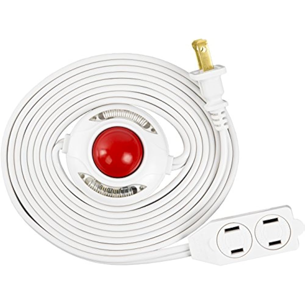 Lighted Foot Extension Cords Switch With 9 Ft Power 3Outlet White