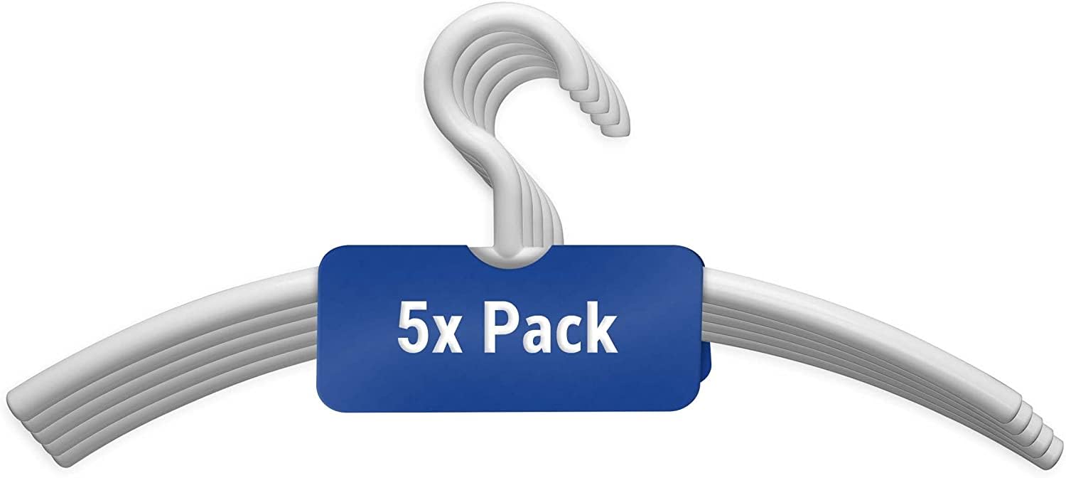 MAUL Plastic Clothes Hangers | Modern Plastic Clothes Hangers in Elegant Design | Sturdy and Durable Hangers for Jackets, Shirts and Trousers | White | Set of 5