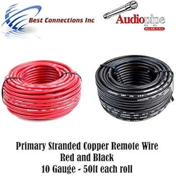 10 GAUGE WIRE RED & BLACK POWER GROUND 50 FT EACH PRIMARY STRANDED COPPER CLAD