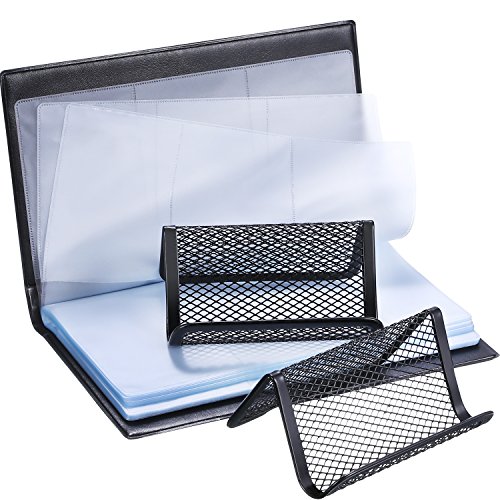 Hestya 1 Business Card Organizer Book and 2 Pack Mesh Card Holder Display Collection Organizer Capacity 50 Cards for Desk Office - Thumbnail 2