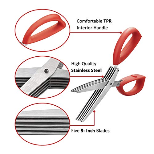 Herb Scissors, Kitchen Shears, Besiva 5 Blades Stainless Steel Multipurpose Vegetable Scissors with Cleaning Brush, Ideal for Snipping Herbs, Office Shredding Paper, Art Handmade Papercut V6