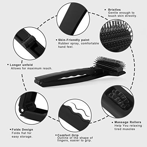 Renook Folding Back Scratcher, Oversized Bristled Scratching Head Exfoliating Body Brush, Long