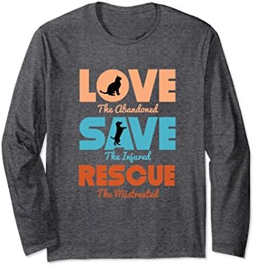 Unisex Love Save Rescue Dog Cat Animals Support Long Sleeve T-Shirt Large Dark Heather