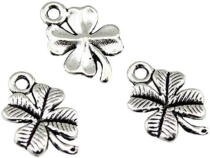 NEWME 75pcs Luky Clover Charms Pendant For DIY Jewelry Wholesale Crafting Bracelet and Necklace Making (antique silver)