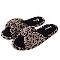 ECCRIS Comfy Toweling Flat Womens Slip On Slippers for Indoor House Hotel Travelling,Leopard Pattern