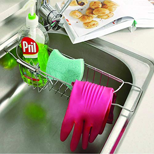 Expandable Scrubber Caddy Holder Organizer Rack Stainless steel for Scrub Brushes,Soap,Dishwashing Liquid Drainer Rack
