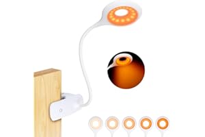 FLOWLAMP Clip-on Reading Light for Bed - Amber Book Read Light Rechargeable 5 Brightness Desk Light Clamp Lamp, Touch Control Dimmable Lamp with Flexible Neck, Gentle Night Light(White)