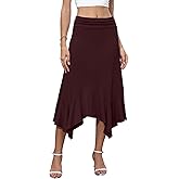 NILOUFO Womens Flowy High Waisted Midi Skirt, Asymmetrical Handkerchief Hem A-Line Summer Lightweight Skirts