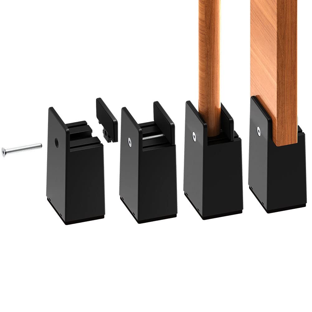 RCHYFEED 10 cm Bed Risers Adjustable Screw Clamp, 4 inch Furniture Risers Heavy Duty 4 Pack Sofa Table Chair Risers Fits 0-1.5" Widths of Furniture Feet, Bed Height RaisersSupports 20,000 lb Blcak