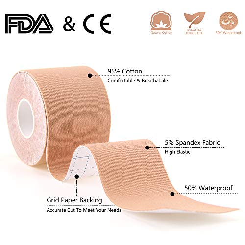AUPCON Uncut Kinesiology Tape Waterproof Hypoallergenic Breathable - Sports Muscle Tape Therapy Recovery Support for Knee Ankle Elbow Shoulder Shin Neck Splints Latex Free FDA Approved 2 Inch Beige - Thumbnail 3