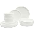 Gibson Home Modern Opal (Service for 4) 16 Piece Glass Chip Resistant Dishes Double Plates and Bowls Lightweight Dinnerware Set