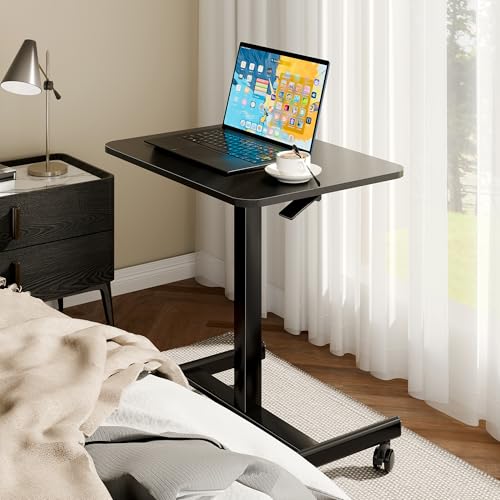 BONTEC Mobile Standing Desk 65 x 48 cm with 4 Swivel Wheels, Height Adjustable, Bed Table, Portable Desk for Office and Living Room, Multifunctional Table with Wheels for Bedroom