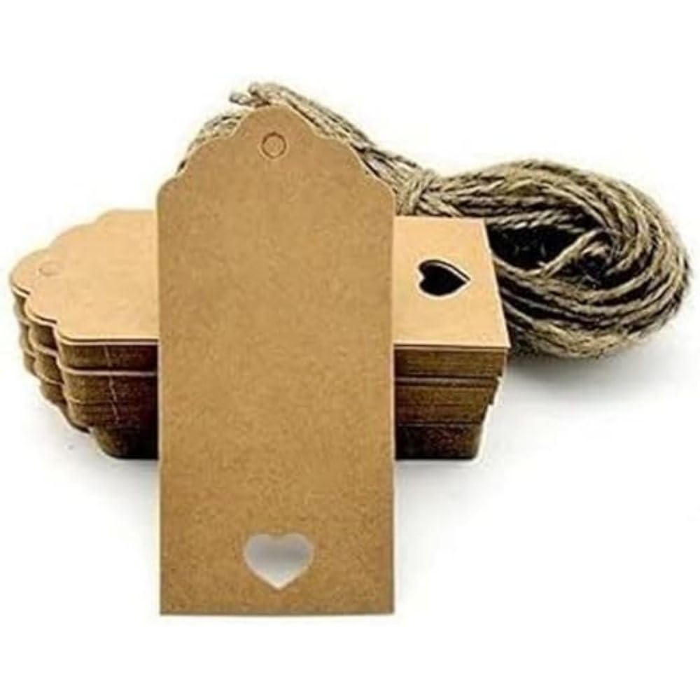 gzzhongheng 100pcs Kraft Paper Tag Blank for Wedding Favour Cards,Gift Tag,DIY Tag,Luggage Tag,Price Label,Store Hang Tag (100) with Heart (Brown) (Pack of 2)