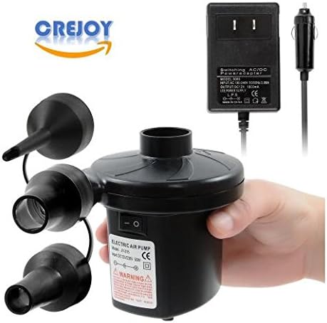CREJOY Portable AC/DC Mini Electric Air Pump, Air Inflator &amp; Deflator Electric Pumps, 100~240Volt, Max. Air Flow 250L/Min for Air Bed Boat Raft Mattress.