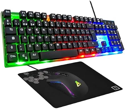 G-Lab Combo Yttrium - Pack Teclado y Raton Gaming, Combo 3 en 1 con Teclado Gaming QWERTY, 105 Teclas, Ratón Gamer 2600 dpi, Alfombrilla de ratón Gamer - PC/PS4/PS5 (Nueva versión)