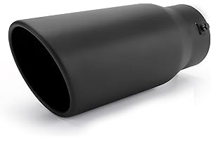 Richeer Adjustable 3-3.5 inch Inlet Exhaust Tip, 5" Outlet 12" Overall Length Stainless Steel Exhaust Tip Black Powder Coated Finish, for Vehicles with 3-3.5" O.D. Exhaust Tailpipe