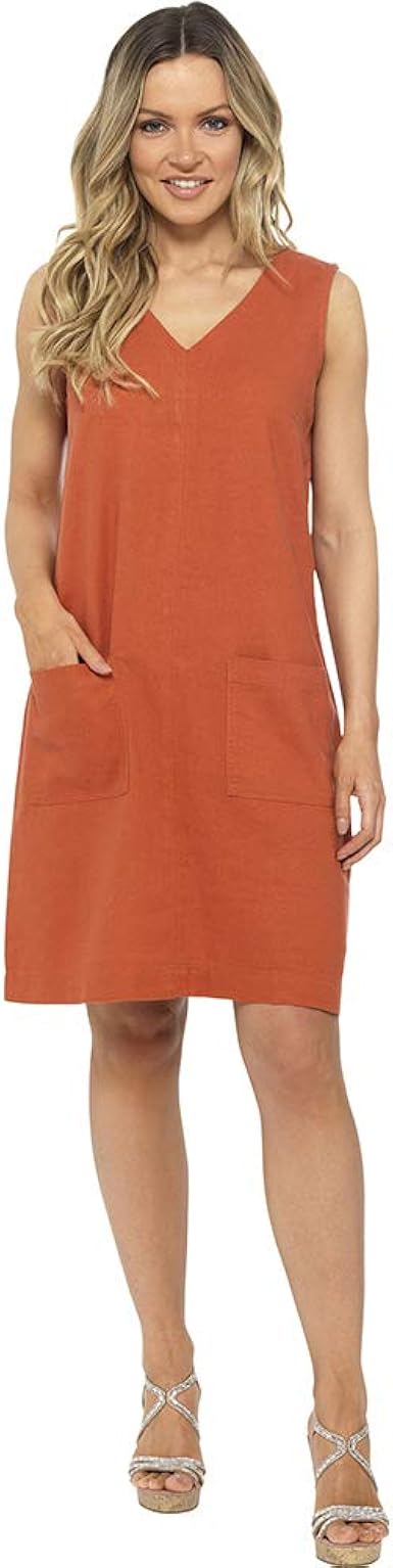 orange linen shift dress