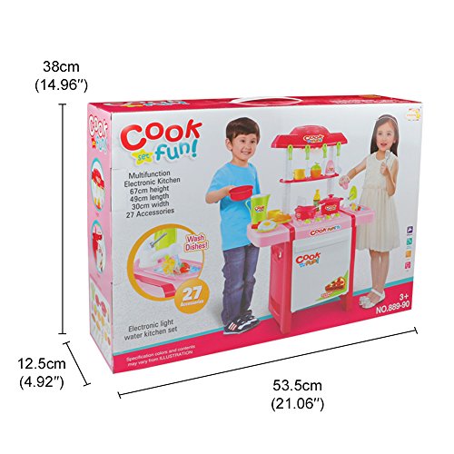 Kitchen Playset Toys Appliances Pretend Role Play Chef Food Toy with Sink Faucet Table Utensils Knife 27 Accessories for Kids Boys Girls,Large Tall,Pink