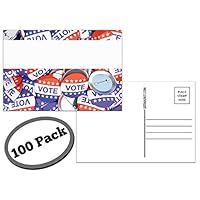 100 Pack of Blank Postcards. Each Post Card in This Patriotic, Bulk Set is 4 x 6, USPS Compliant (mailable), and USA Made. Mail to Voters to get Votes. Flip Side is Plain White and unused. (Buttons)