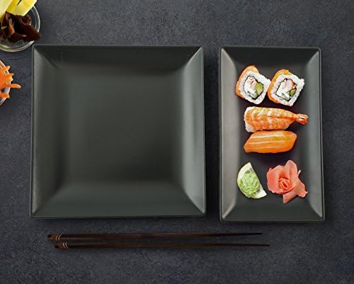 H&H Boston Set of 6 Dinner Plates, Stoneware, Black, Square, 24 x 24 cm - Image 5