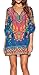 HiMONE Women's Bohemian Tunic or Dress Neck Tie Floral Print Ethnic Style Casual Dress Large