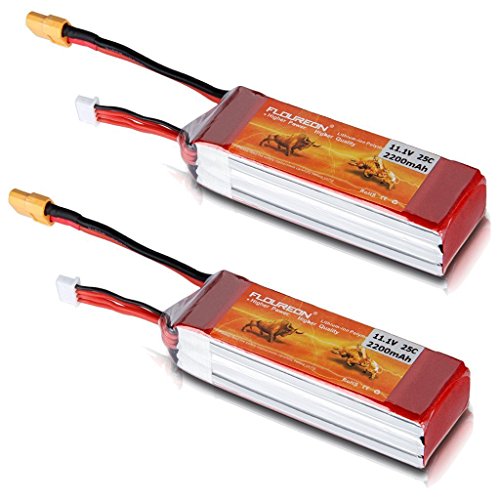 FLOUREON 2Packs 3S 11.1V 2200mAh 25C Lipo Battery Pack with XT60 for RC Evader BX Car RC Truck RC Truggy RC Airplane UAV Drone FPV (XT60 Plug)