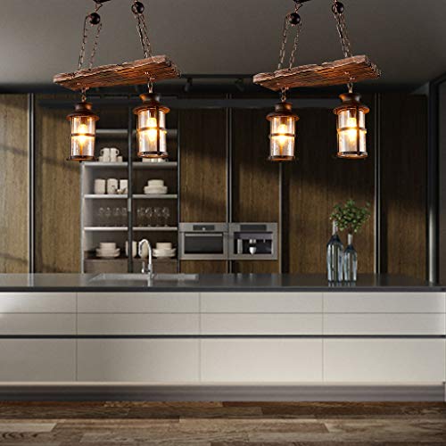 Hanglamp E27 Pastorale Landelijke Stijl Hanglamp Retro Hout Zwart Glas Lampenkap Ijzeren Ketting in Hoogte Verstelbaar… - Afbeelding 6