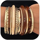 MOEEIJEW Stackable Gold Bracelets Set for Women Resin Gold Bracelets Hammered Wrap Gold Bangles Set Jewelry